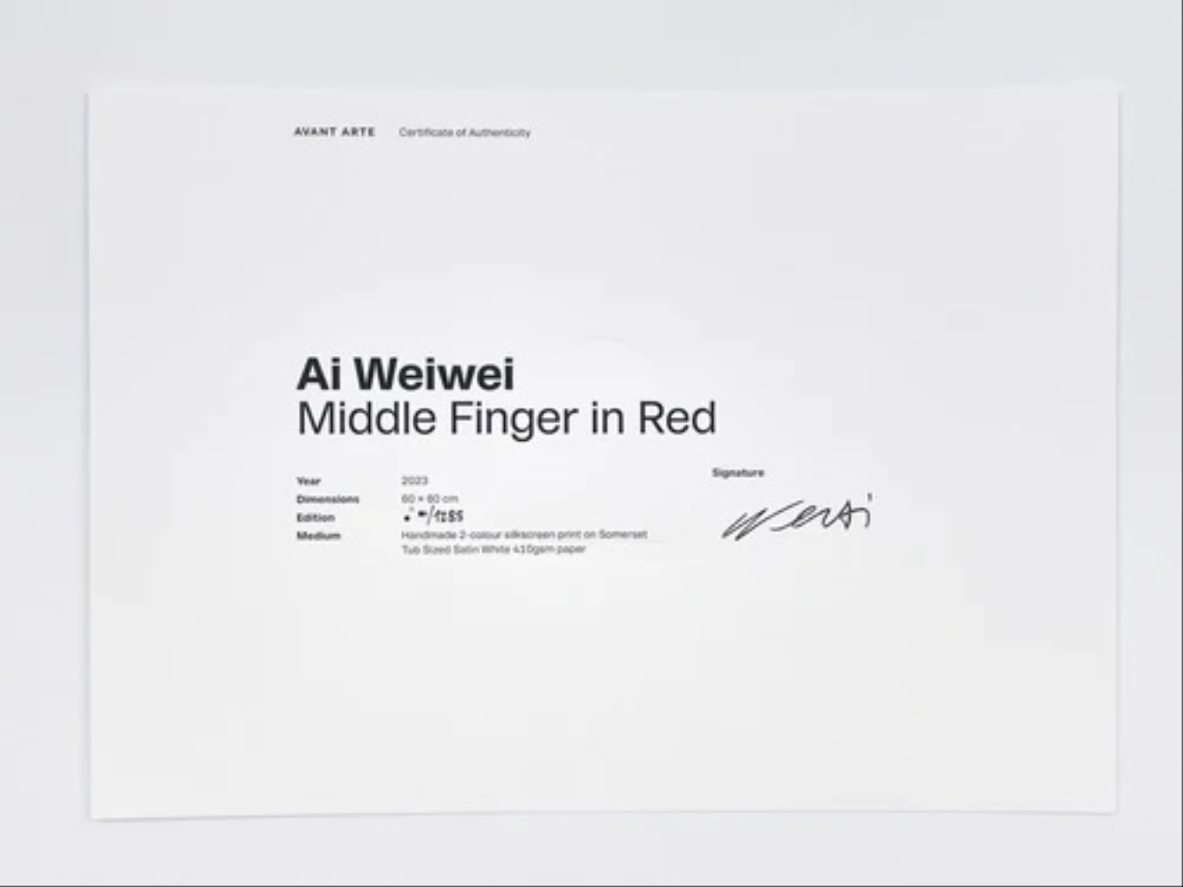 AI WEIWEI (Né en 1957) Middel finger in red,2023 - Image 6