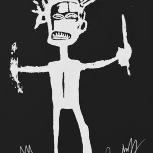 Jean-Michel BASQUIAT (1960-1988), d'après,   Standing Figure, c.1982. Lithographie sur papier BFK Rives. Signé, numéroté 60/250, au marqueur blanc et rehaussé d'un dessin de couronne au verso de la lithographie.