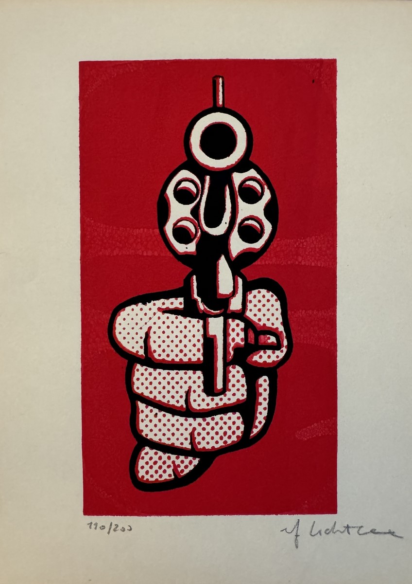 Roy LICHTENSTEIN (1923-1997), d'après. Pistol. Sérigraphie sur papier. Signé en bas à droite au crayon. Numéroté à la main « 190/200 » devant en bas à gauche. Porte au dos le cachet de l'éditeur R.L Prints.