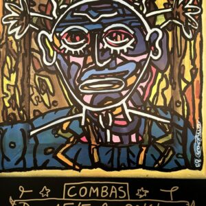 Robert COMBAS (Né en 1957), d’Après .  Affiche pour l’exposition Fein Arts Gallery du 15.05 au 30.06.1990 , Bruxelles, place du jeux de Balle.