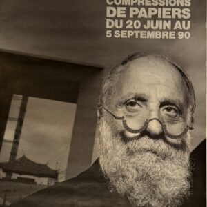 CÉSAR, César Baldaccini dit (1921-1998), d’Après.  Affiche pour l’exposition « César à la Défense, compressions de papiers » du 20 juin au 8 sept.1990.Exposition organisée à la Défense par la Galerie Beaubourg, l’EPAD et le groupe La Rochette.1990.