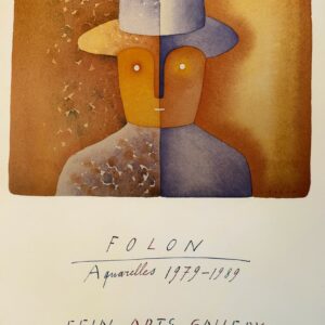 Jean-Michel FOLON (1934-2005), d’Après.  Affiche pour l’exposition « Folon-Aquarelles 1979-1989» , Fein Arts Gallery, Bruxelles.