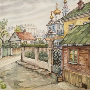 Mstislav Valerianovic DOBUZINSKIJ (1875-1957) , Attribué à.  Vue de Riga,1923.