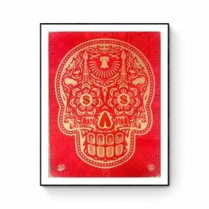 Shepard FAIREY (Né en 1970)  Glory of the Day of the dead skull HPM Red