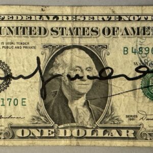Andy WARHOL (1928-1987), Attribué à. Billet de 1 dollar Américain. Signé « Andy Warhol » au marqueur.