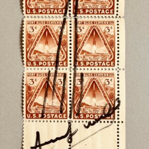 Andy WARHOL (1928-1987), D’après.   Sans titre. Marqueur noir sur planche de timbres de 3 cents United States Postage 1848-1948.