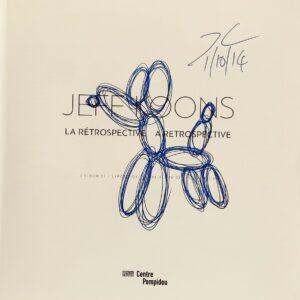 Jeff KOONS - "A Retrospective / La Rétrospective".  Livre dédicacé d’un dessin au stylo bille , signé J.K et daté 1/10/14.