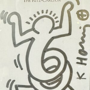 Keith HARING (1958-1990), Attribué à. Personnage.  Dessin à l’encre marqueur argenté sur carton de l’Hôtel The Ritz-Carlton.