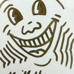 Keith HARING (1958-1990), Attribué à. Personnage.  Dessin à l’encre marqueur doré sur carton de l’Hôtel The Ritz-Carlton.