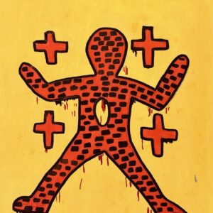 Keith HARING (1958-1990), Attribué à.  Personnage sur fond jaune, 1988.