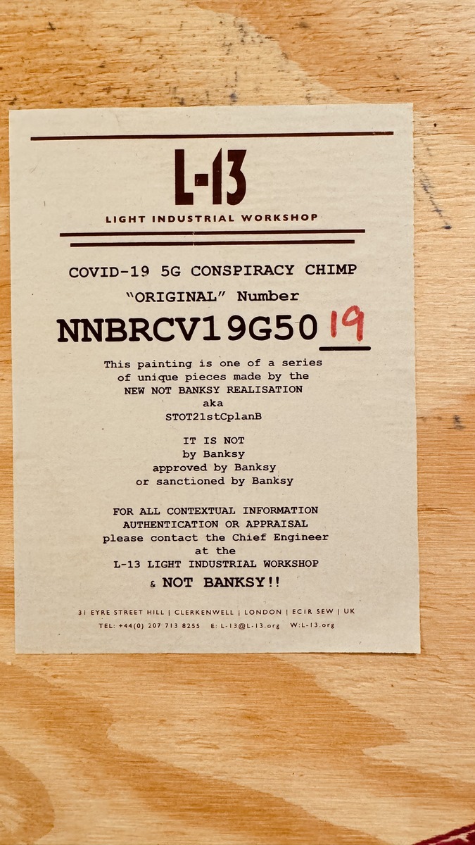 NOT BANKSY AND NOT BY BANKSY It's Not Funny (Covid-19 / 5G / Conspiracy Chimp) (2020). - Image 3