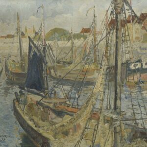 René CLAROT (Anderlecht 1882-Ixelles 1972), école belge  Les voiliers au port, 1929