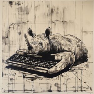 Kouamé BROU (Né en 1978) The Typing Rhino,2024.