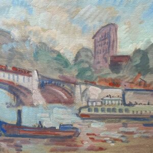 Robert Rafaelovich FALK (1886-1958), Attribué à. Péniche sur la Seine.