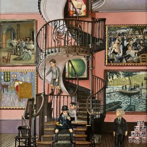 GULLY (Né en 1977) Children at Gustave Moreau Museum , Technique mixte sur panneau. Pièce unique. Signé, daté et titré au dos.