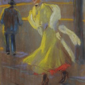Louis FORTUNEY (1878-1950)  Elégante à la robe jaune, circa 1915.