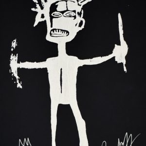 Jean-Michel BASQUIAT (1960-1988), d'Après.  Standing Figure, c.1982. Lithographie sur papier BFK Rives. Signé, numéroté à 250 exemplaires, au marqueur blanc et rehaussé d'un dessin de couronne au verso de la lithographie.