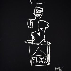 Jean-Michel BASQUIAT (1960-1988), d'Après.  Standing Figure, c.1982. Lithographie sur papier BFK Rives. Signé, numéroté sur 10 exemplaires au marqueur blanc et rehaussé d'un dessin de couronne au verso de la lithographie.