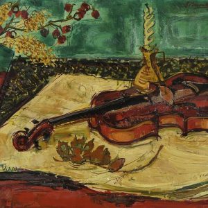 Georges SIMONKA (1916-2001)  Nature morte au violon,1960.