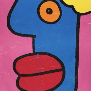 Thierry NOIR (Né en 1958).  Tête en bleu devant rose. 1998.