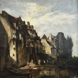 Eugène ISABEY (1804-1886), Attribué à.  Village sur la rivière.