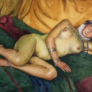 Alexandre ROUBTZOFF (1884-1949), Attribué à Nu allongé.1920.  Aquarelle et rehauts de gouache sur papier.