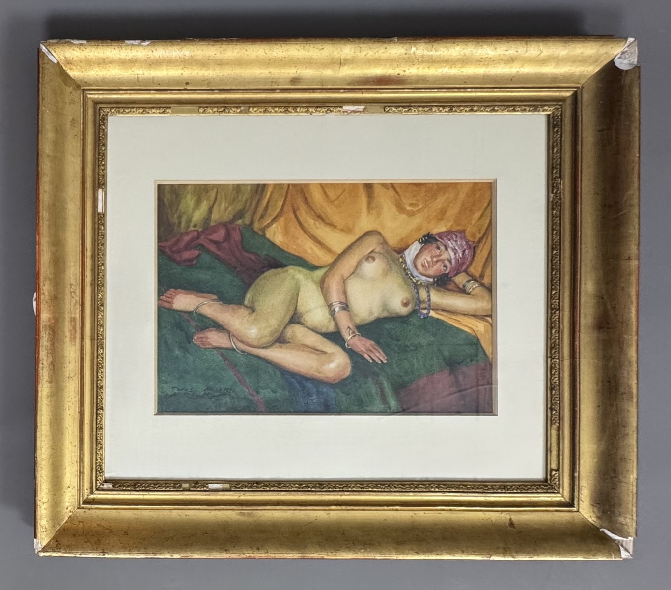 Alexandre ROUBTZOFF (1884-1949), Attribué à Nu allongé.1920. Aquarelle et rehauts de gouache sur papier. - Image 3