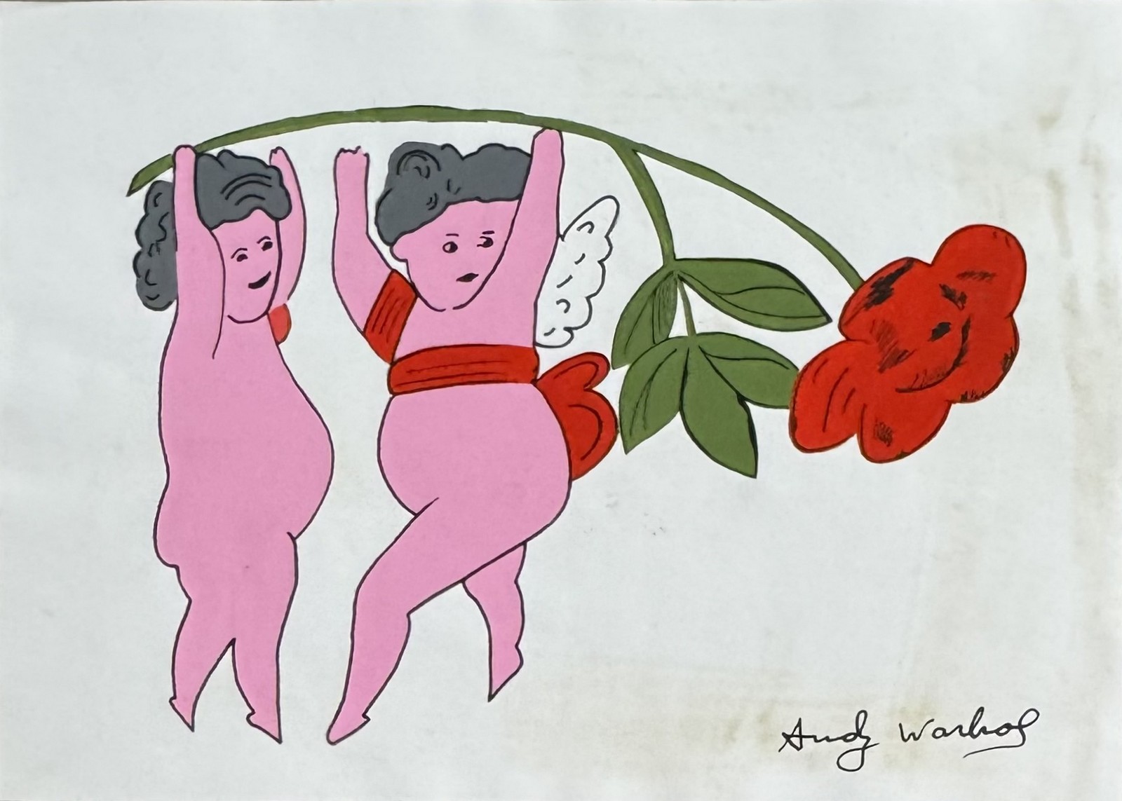 Andy WARHOL (1928-1987), Attribué à. « Deux putti à la rose». Circa 1983.
