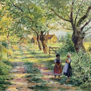 Emile CLAUS (1849-1924)  Fillettes sur un chemin de campagne.