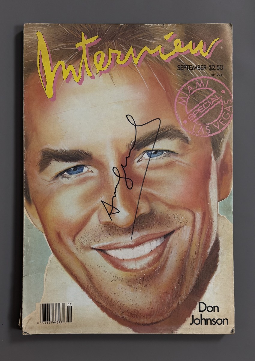 Andy WARHOL (1928-1987) Attr. Magazine INTERVIEW September 1986. Magazine créé par Andy WARHOL en 1969. Couverture : Don JOHNSON . Porte une signature au feutre en couverture Attribué à Andy Warhol.