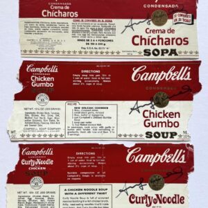 Andy WARHOL (1928-1987), D’Après.  Trois étiquettes éditées pour Campbell Soup. Signés au marqueur. Cachet de la signature au dos.
