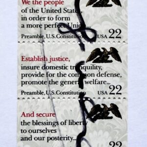 Andy WARHOL (1928-1987), D’Après.  Planche de 5 timbres de 22cts, édité en 1987 pour le Bicentenaire de la Constitution américaine.