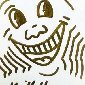 Keith HARING (1958-1990), Attribué à. Personnage.  Dessin à l’encre marqueur doré sur carton de l’Hôtel The Ritz-Carlton.