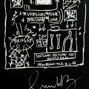 Jean-Michel BASQUIAT (1960-1988), D’Après. The Offs First Record, vers1983.  Lithographie sur papier vélin noir, signé en bas au milieu au feutre.