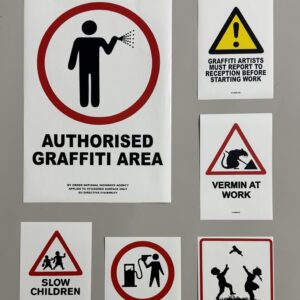 BANKSY (Né en 1974), D'APRÈS.  Ensemble de 6 stickers dont 4 édités sur papier Fasson.