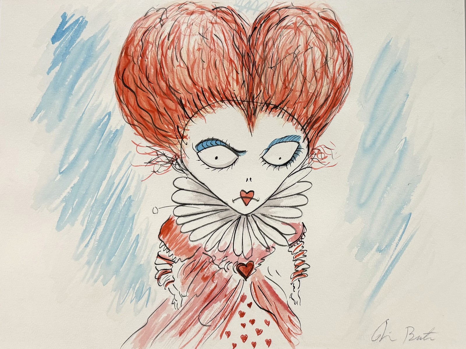 Tim BURTON (Né en 1958) , Attribué à. « Iracebeth of Crims » ou « la reine rouge »