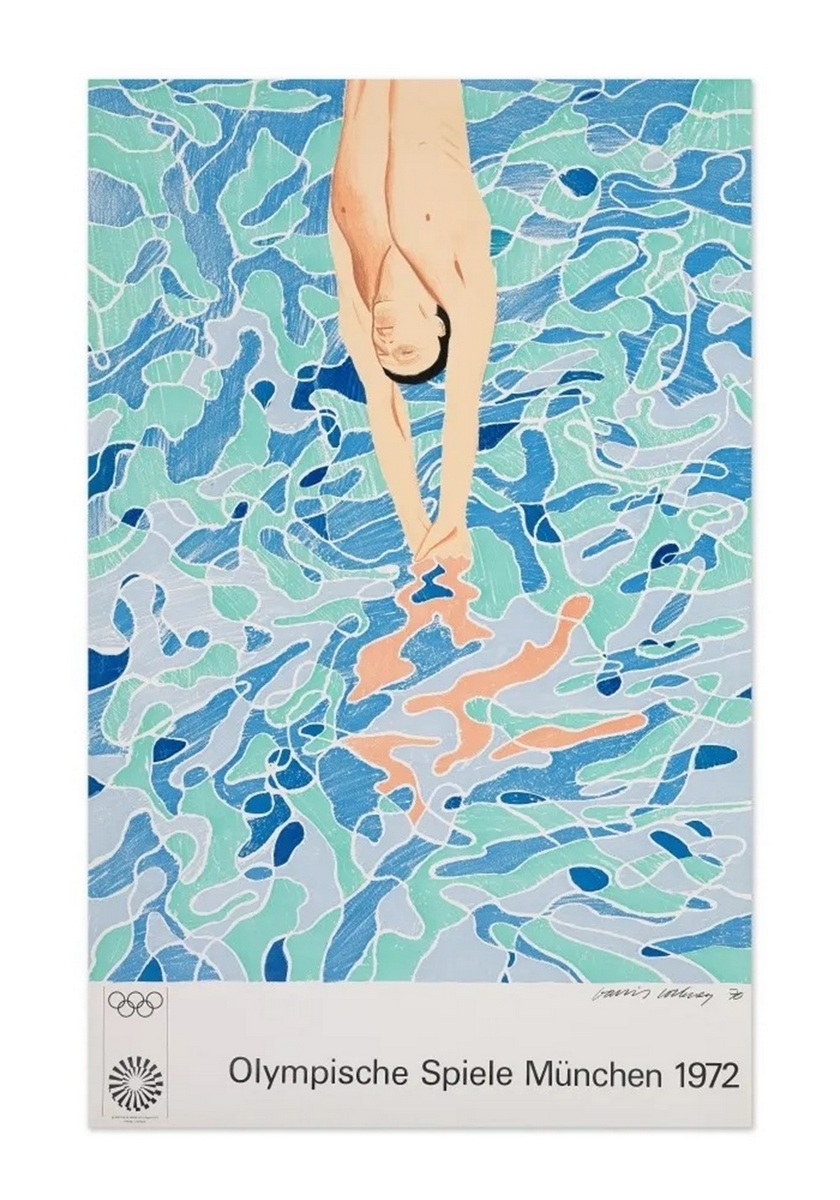 David HOCKNEY (Né en 1937), D’Après. Olympische Spiele München, 1972. Lithographie offset sur papier. Edité à 3000 exemplaires. Publié par Olympia Edition.
