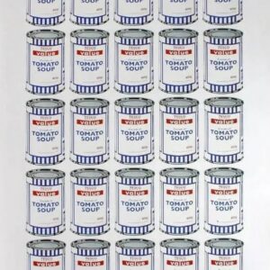 BANKSY (Né en 1974), d’Après  Tesco Value Cream of Tomato Soup Cans Hommage à Andy Warhol, vers 2006.