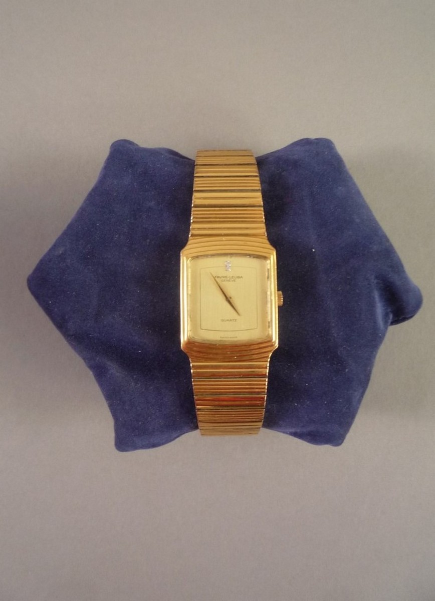FAVRE-LEUBA -MONTRE-BRACELET pour homme en plaqué or. Cadran rectangulaire , fond champagne, rehaussée de deux brillants , – Image 3
