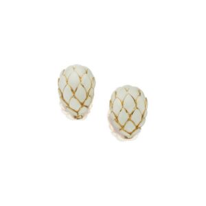ROBERTO LEGNAZZI. ITALIE. RARE PAIRE DE BOUCLES D’OREILLES CLIP en or 18k et email.  Hauteur: 3 cm – Largeur : 2,3 cm