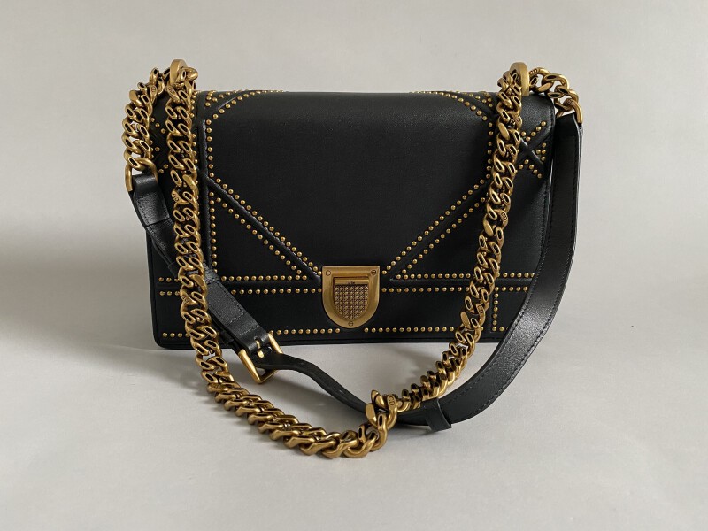 Dior Black Studded Leather Medium Diorama Flap Shoulder Bag Dior