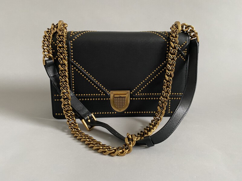 Christian Dior Gold Studded Leather Diorama Medium Flap Bag