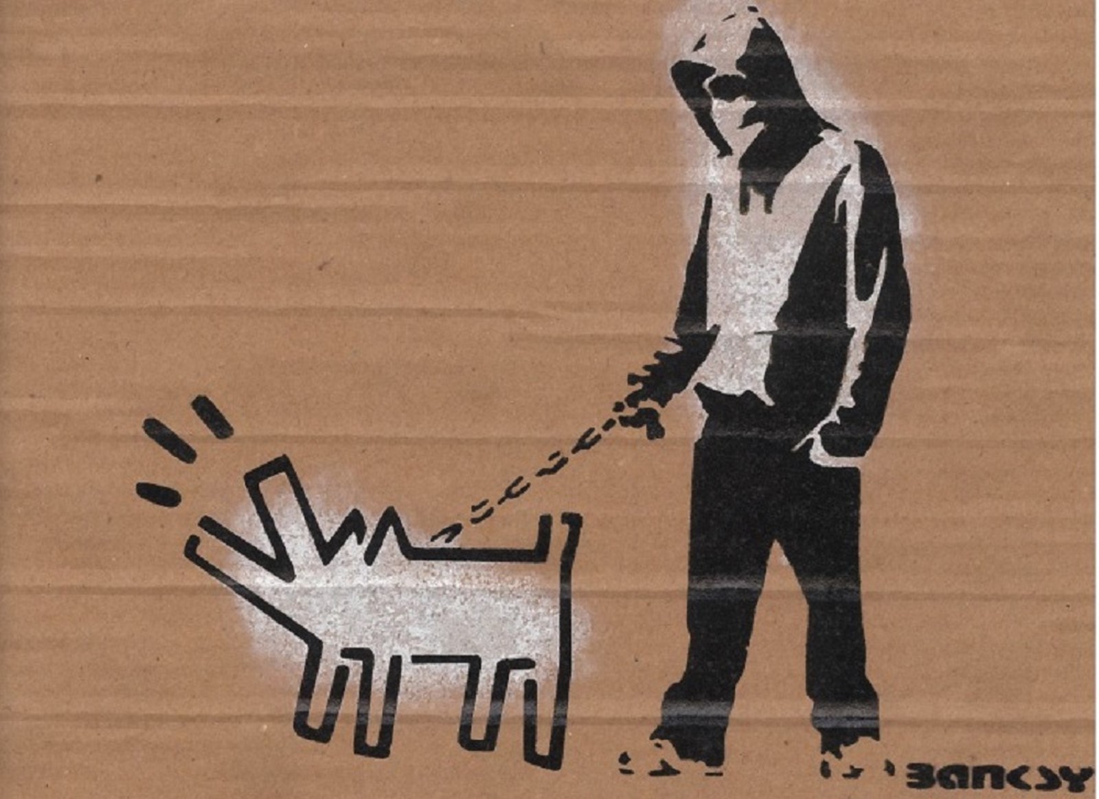 Banksy, Spray paint and stencil on cardboard, signed and numbered 50  copies.