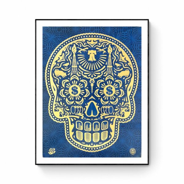Shepard FAIREY (Né en 1970)  Glory of the Day of the dead skull HPM Blue