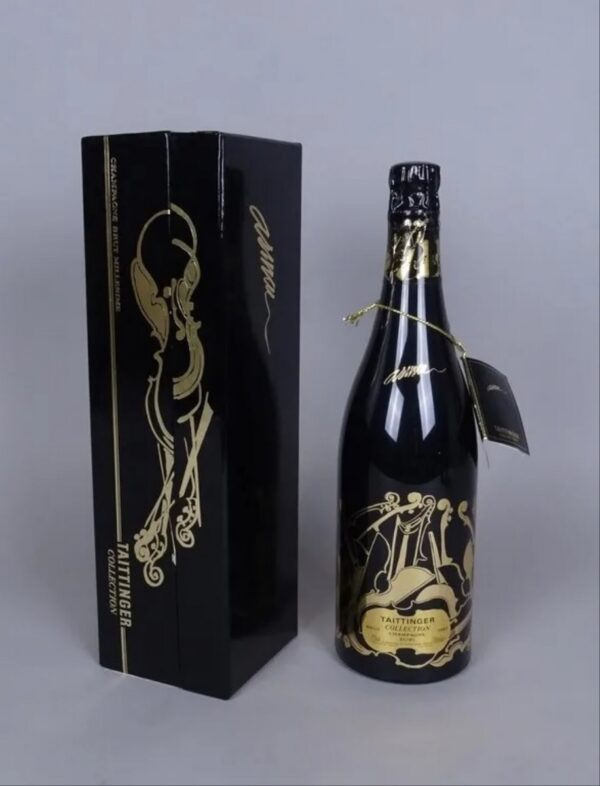 André MASSON (1896-1987) & TAITTINGER  Bouteille de Champagne. Collection Millésime 1982, 750ml. Bouteille et coffret décorés par André MASSON (1896-1987) (dans son coffret d’origine)