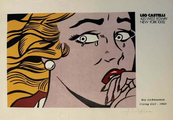 Roy LICHTENSTEIN (1923-1997), d'après.   Crying Girl .1963. Sérigraphie offset sur un papier à entête de la galerie Leo Castelli, New York. Signé en bas à droite. Porte au dos le cachet de l'éditeur R.L Prints et le numéro AP 3/10.