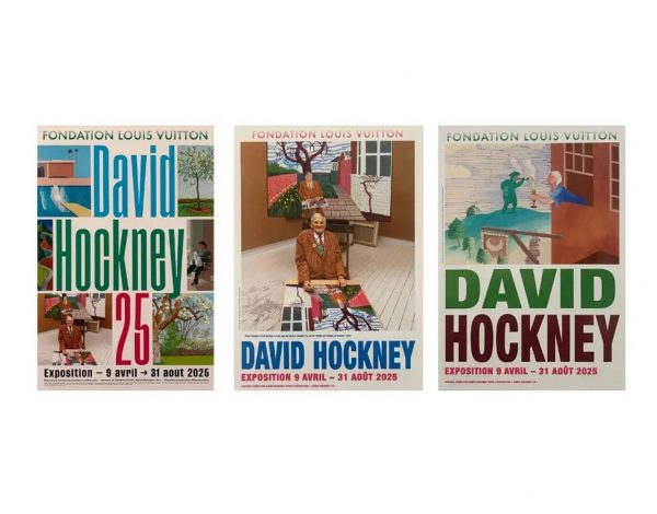 David HOCKNEY (né en 1937), d’Après.  Ensemble de trois affiches pour l’Exposition David Hockney de la Fondation Vuitton, du 9 avril au 31 août 2025, Paris. Edition limité.