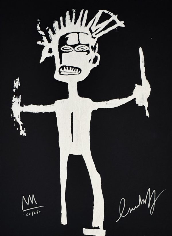 Jean-Michel BASQUIAT (1960-1988), d'Après.  Standing Figure, c.1982. Lithographie sur papier BFK Rives. Signé, numéroté à 250 exemplaires, au marqueur blanc et rehaussé d'un dessin de couronne au verso de la lithographie.