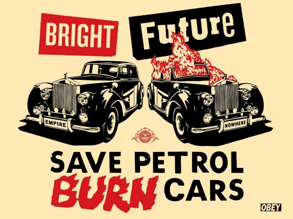 OBEY, Shepard FAIREY (Né en 1970) & Jamie REID, D’Après.  Bright Future (Save Petrol, Burn Cars), 2012.