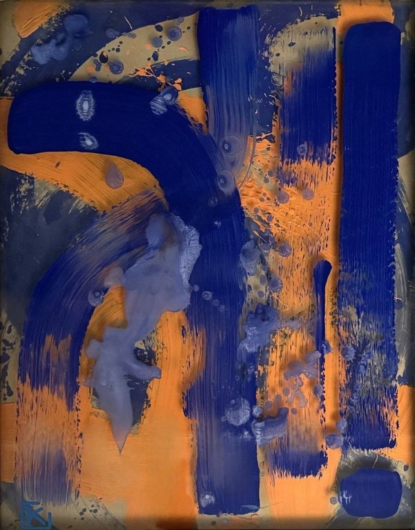 KLINGENBERG, Alias Alain de schütter (XX-XXI)  Composition abstraite orange et bleue,2022.